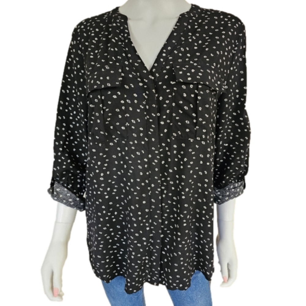 Ana Button Down 3/4 Sleeve Floral Print Blouse Size M